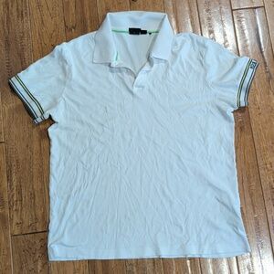 Boss Stipe-Cuff White Polo Shirt with Green Accents